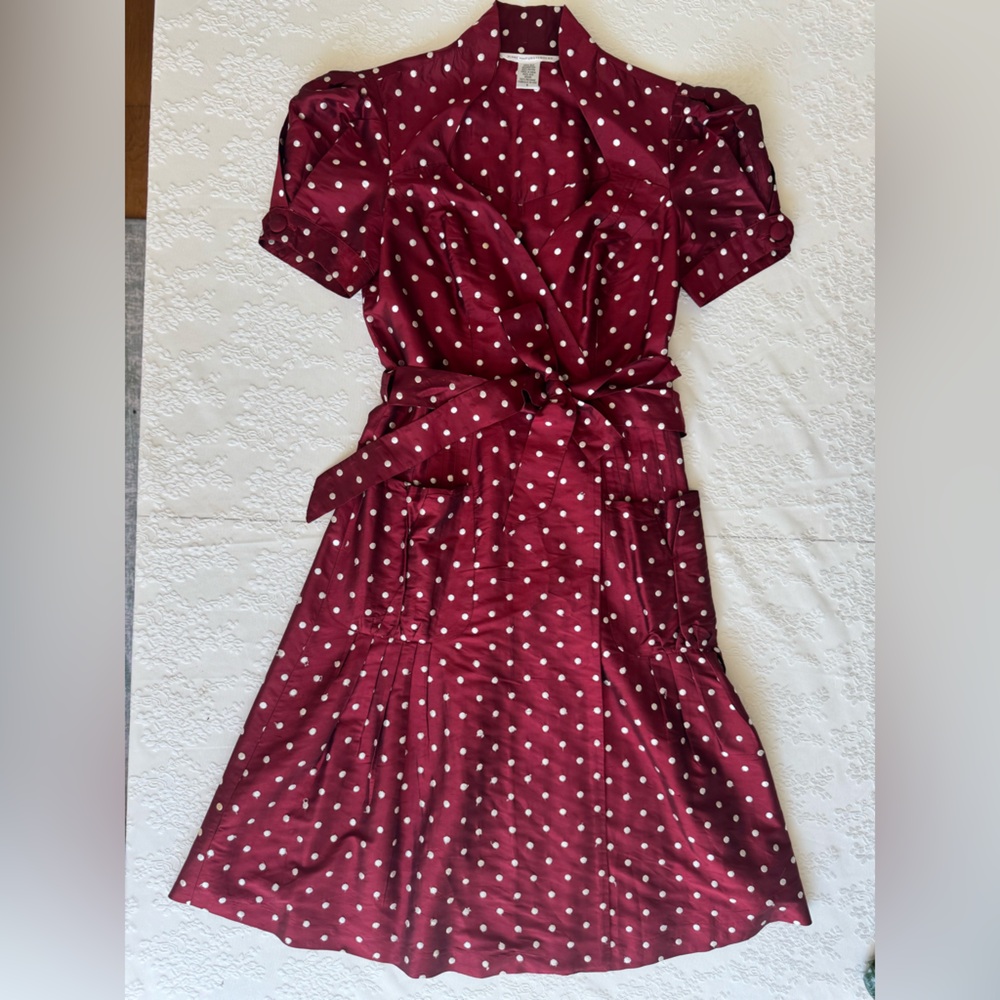 Vintage Diane Von Furstenburg 100% Silk Red Polka Dot Dress